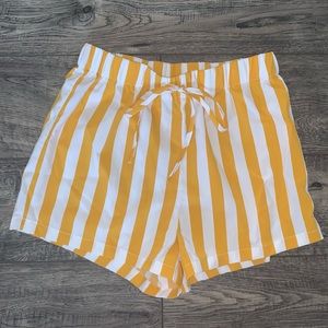 Shein Mustard & White Stripe High Waist Shorts